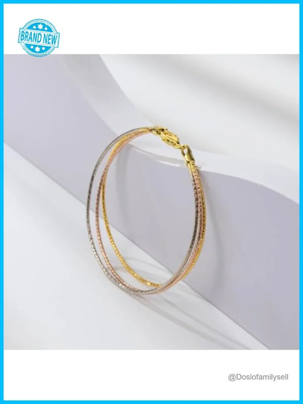 925 Sterling Silver Tri-Color Diamond-Cut Link Chain Bracelet Stackable